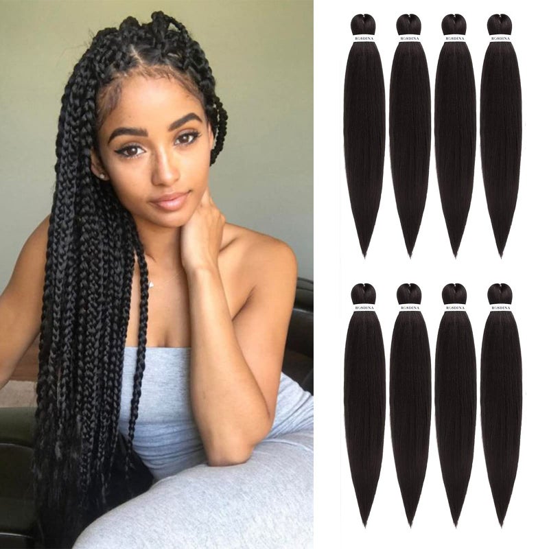 ROSDINA Pre-stretched Braiding Hair - 26 Inch 8 Packs Dark Brown Super Long Braiding Hair For Twist or Box Braids, Yaki Texture Hot Water Setting Synthetic Braiding Hair Extensions (26 Inch, #2-8P) - Image 1